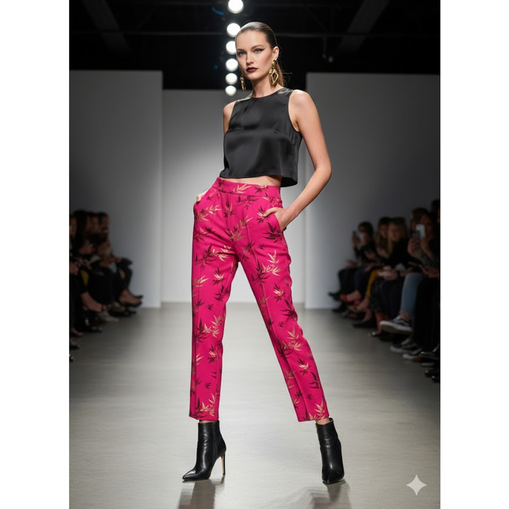Soft Surroundings Pink Gold Bamboo Floral Tapered Pants M